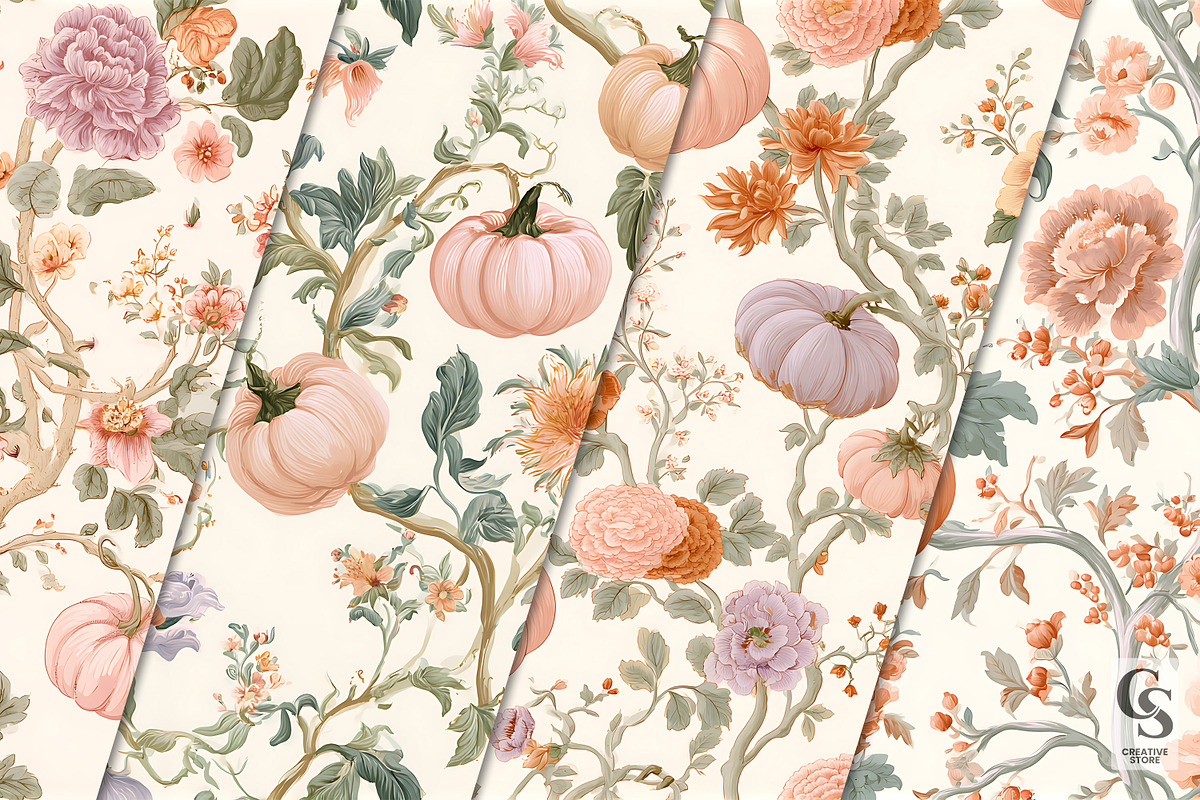 Pastel Fall Chinoiserie Pattern, a Pattern Graphic by Creative Store (Photo 2 of 5)