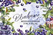 Blueberries watercolor clip art, a Food Illustration by Ann Astro (Thumbnail 1 of 13)