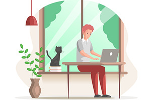 Man freelancer working or studying, an Education Illustration by TopVector