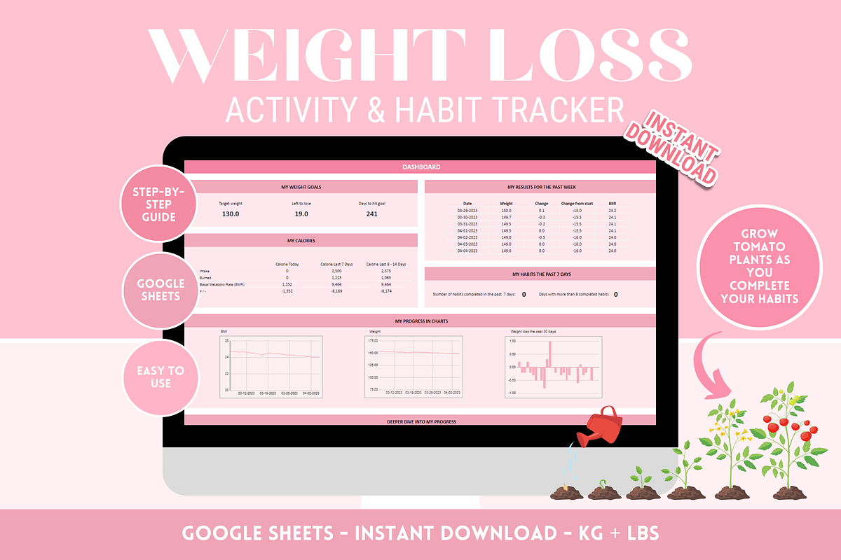 Weight Loss Tracker + Habit Tracker, a Templates & Theme by SunshineStudioBoutique (Photo 1 of 10)