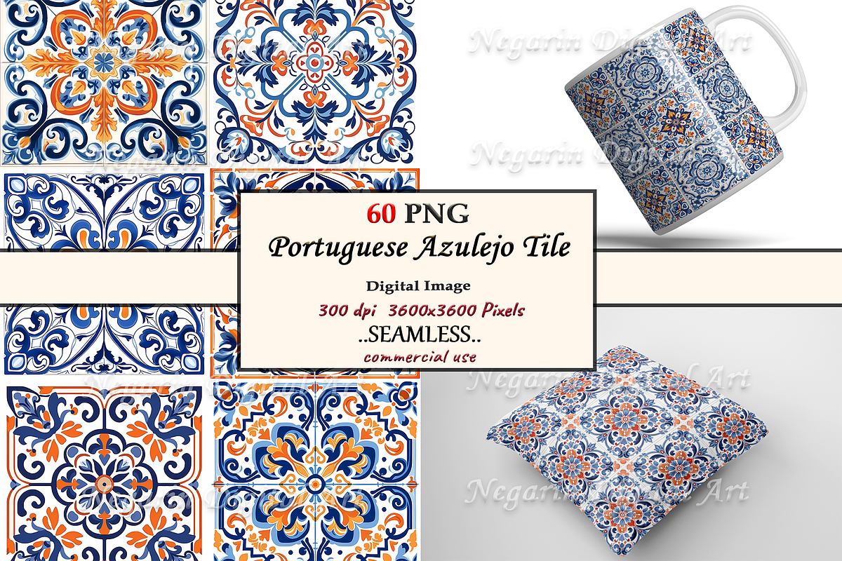 Portuguese Azulejo Pattern Tile V1, a Pattern Graphic by Negarin Digital Art (Photo 1 of 8)