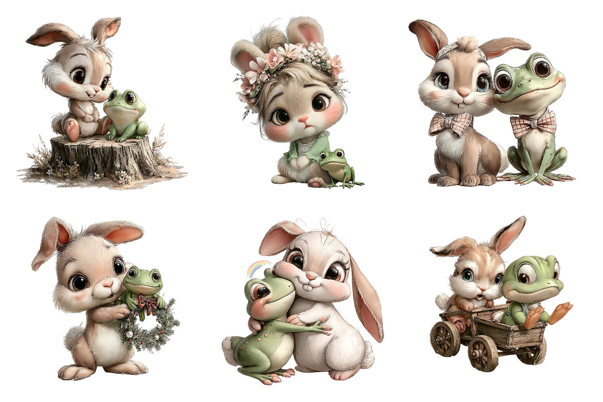 Bunnies with Frogs Clipart, an Illustration by DreamArtGraphic (Photo 3 of 5)