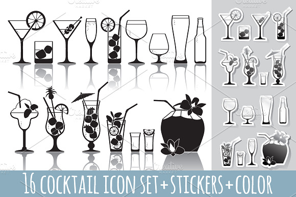 Collection of 16 Cocktail Icons preview 3