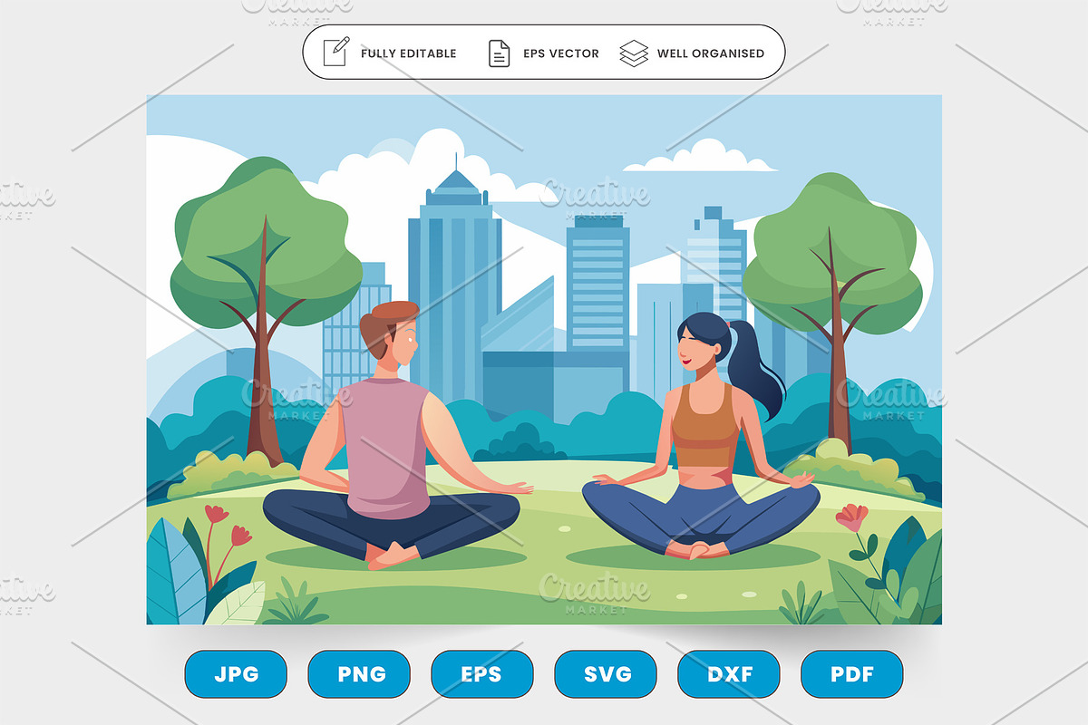 A couple in a yoga position in the p, a Graphic by SaroStock