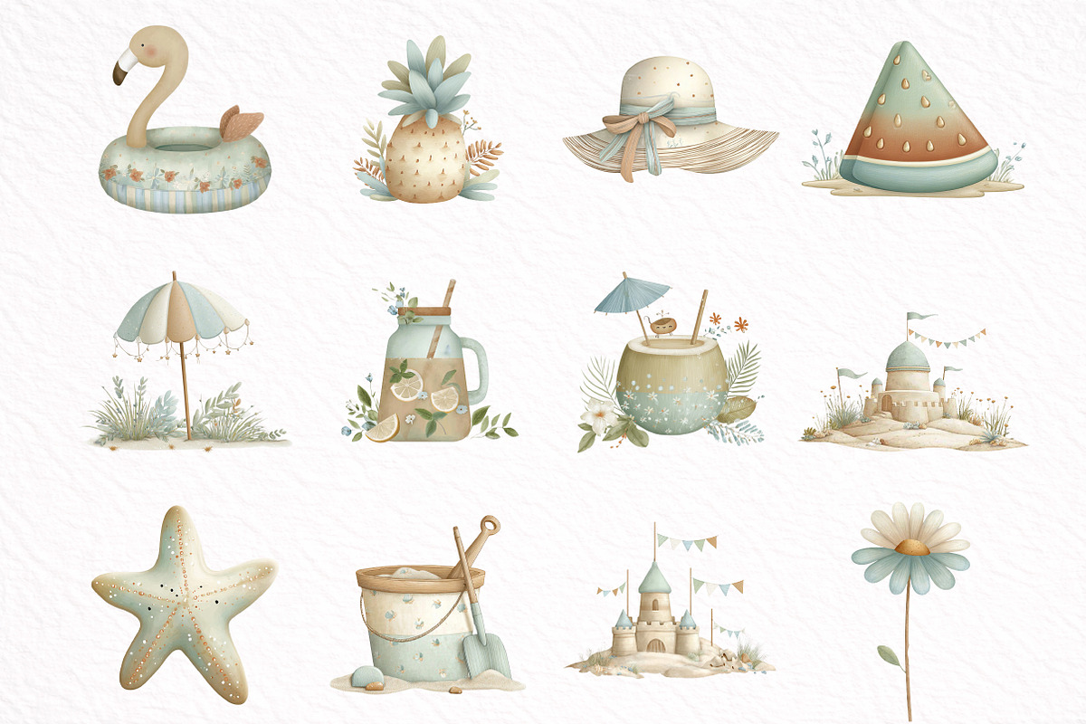 Whimsical Summer Clipart Bundle, an Illustration by DreamArtGraphic (Photo 3 of 8)