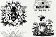 Vintage Honey Bee Illustrations, a Food Illustration by DENIDigitalArtSudio (Thumbnail 1 of 5)