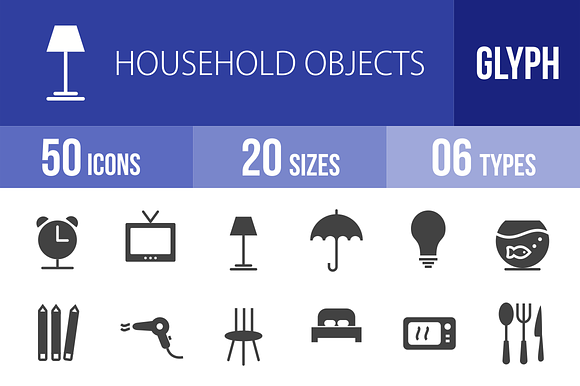 50 Household Objects Glyph Icons