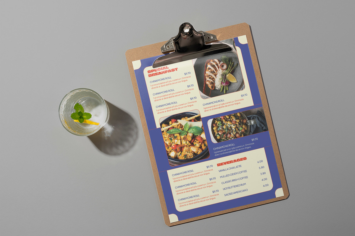 Blue Retro Restaurant Menu, a Stationery Template by Neermana (Photo 2 of 4)