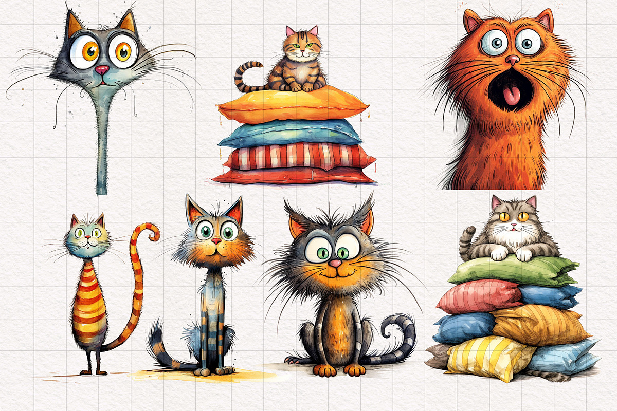 Quirky & Whimsical Cat Clipart Set, an Animal Illustration by PaintPixelCo (Photo 2 of 10)