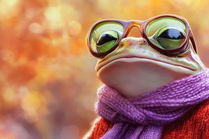 Stylish Frog in Glasses and Scarf Enjoying Autumn, an Abstract Photo by Natalia Klenova's Shop