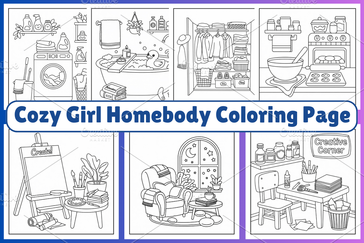 Cozy Girl HomeBody Coloring Page, a Person Illustration by Coco Bloom (Photo 1 of 3)