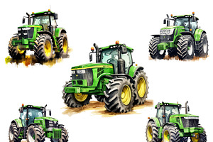 Watercolor Tractor Clipart Bundle