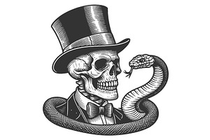 Skeleton In Top Hat With Snake