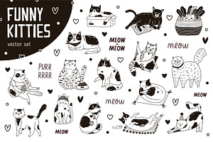 Cute cats black & white set, an Animal Illustration by Good Studio
