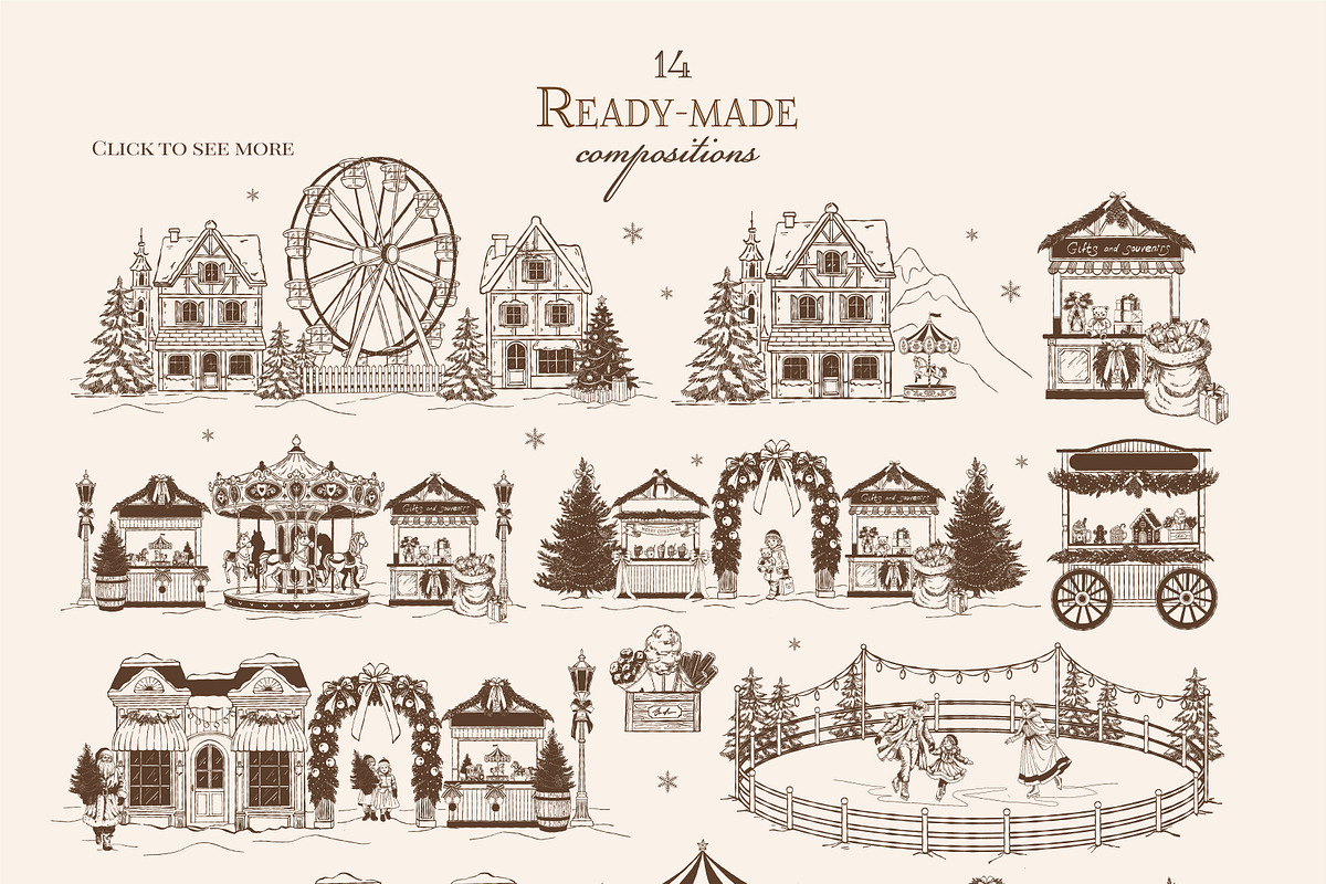 Vintage Christmas Fair Vector Set, an Object Graphic by VerAna (Photo 6 of 19)