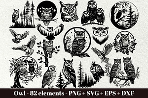 Owl svg bundle. Owl and moon, an Animal Illustration by DENIDigitalArtSudio