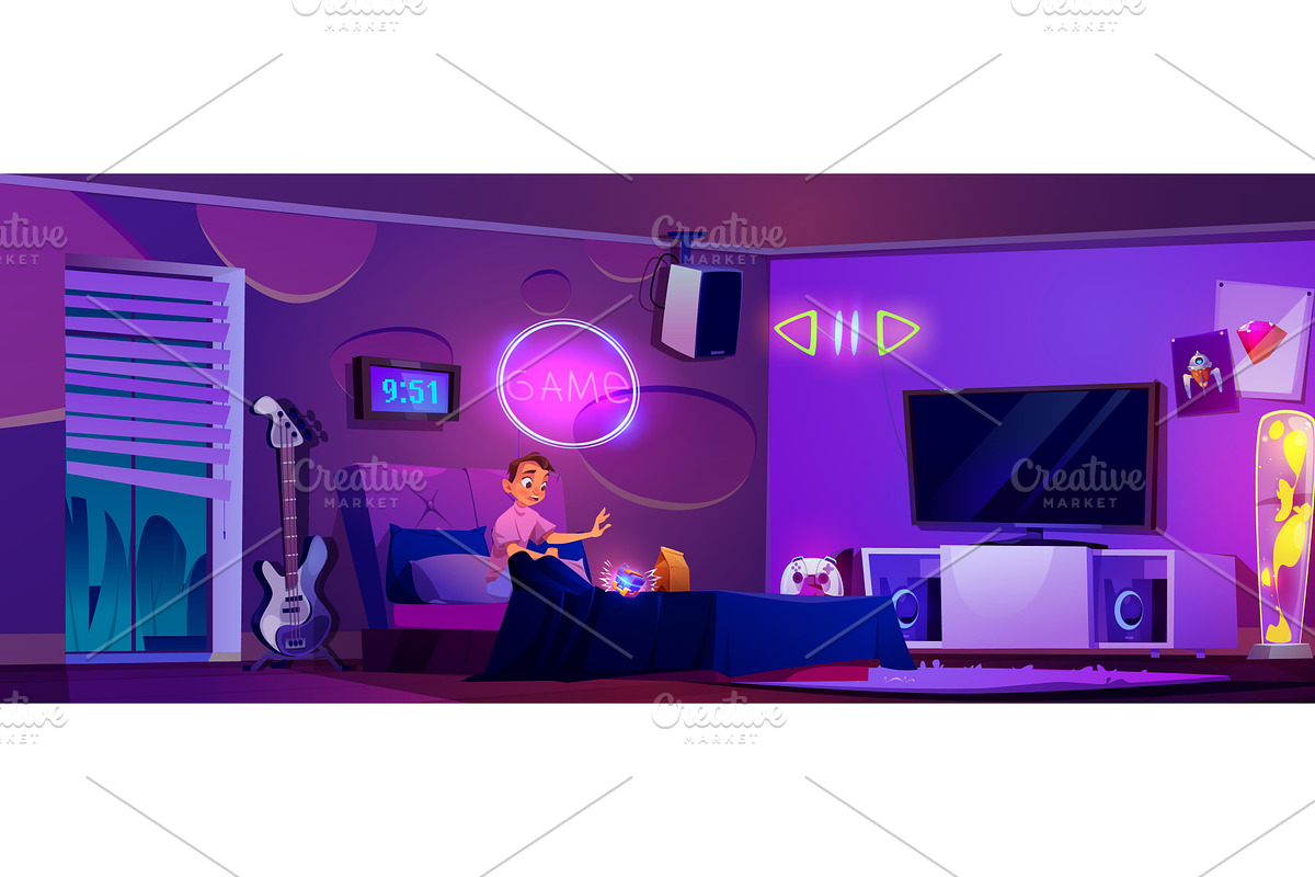 Sci-fi cube falls out of teenager, an Object Illustration by art PVP - market