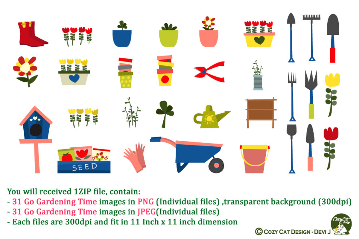 GO Gardening Time Clipart, an Object Illustration by Cozy Cat Design (Photo 1 of 3)