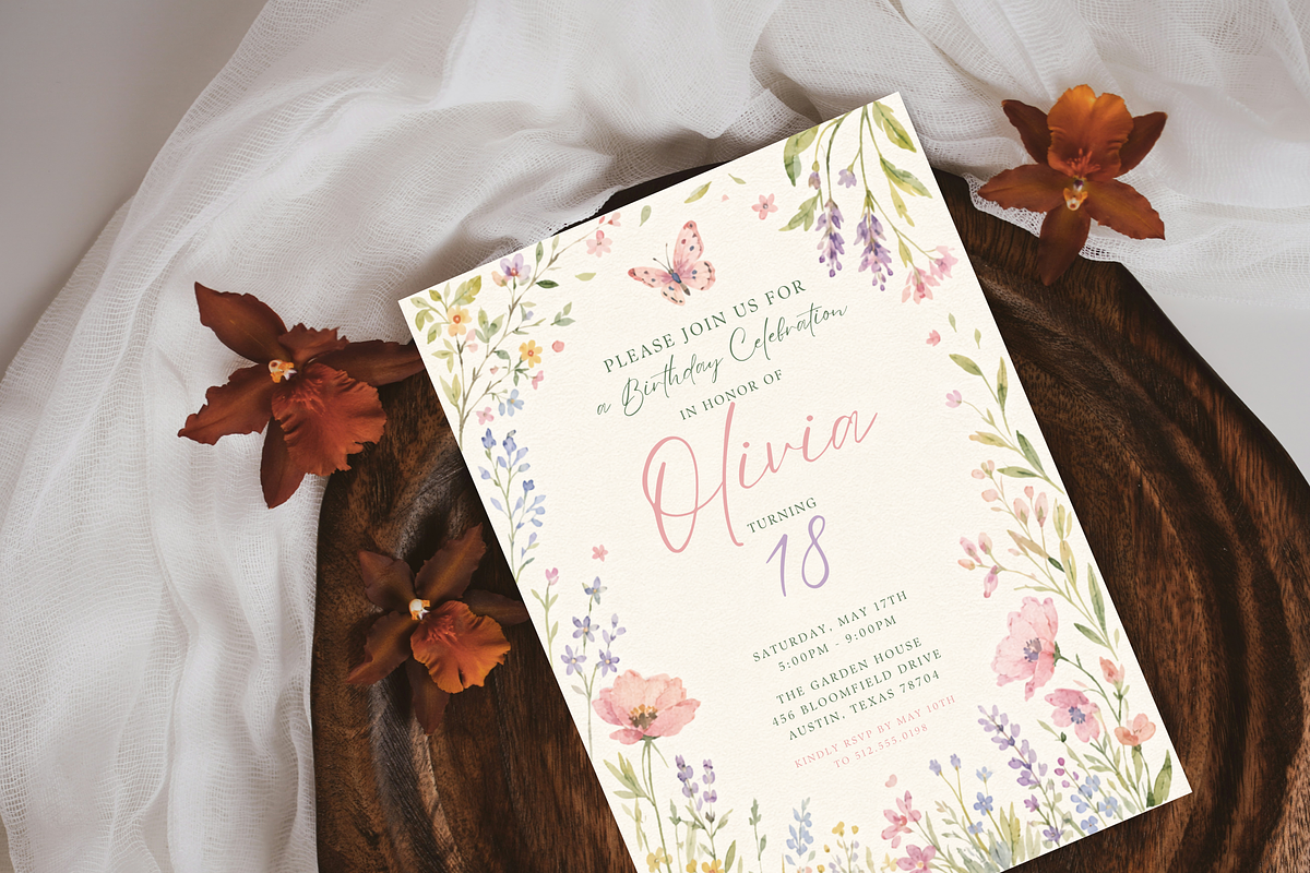 Wildflower Floral Birthday Invite, an Invitation Template by heynomi (Photo 4 of 19)