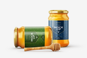 Honey Jar Mockup Set With Dipper