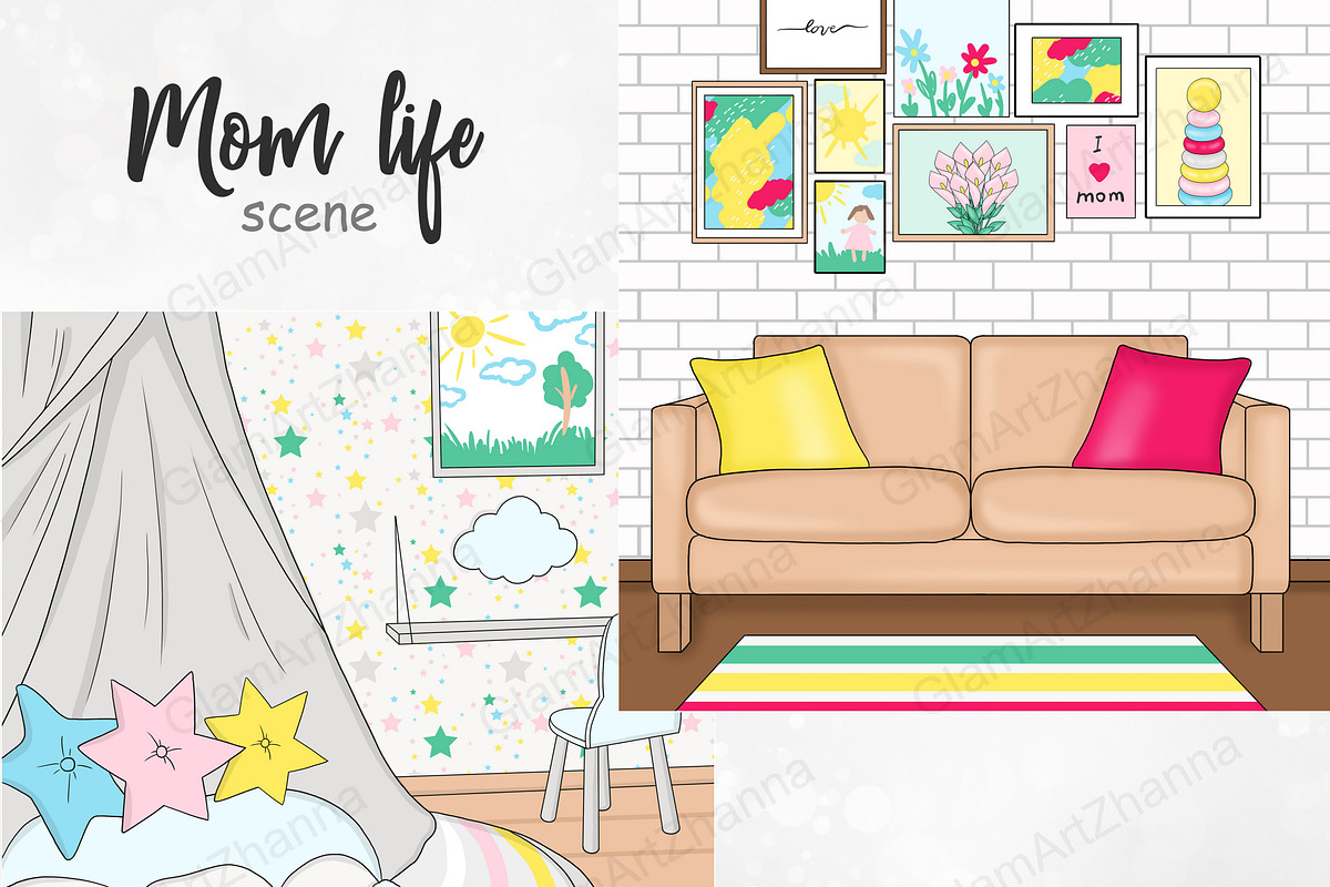 Mom Life Scene, a Seasonal Illustration by GlamArtZhanna (Photo 1 of 3)