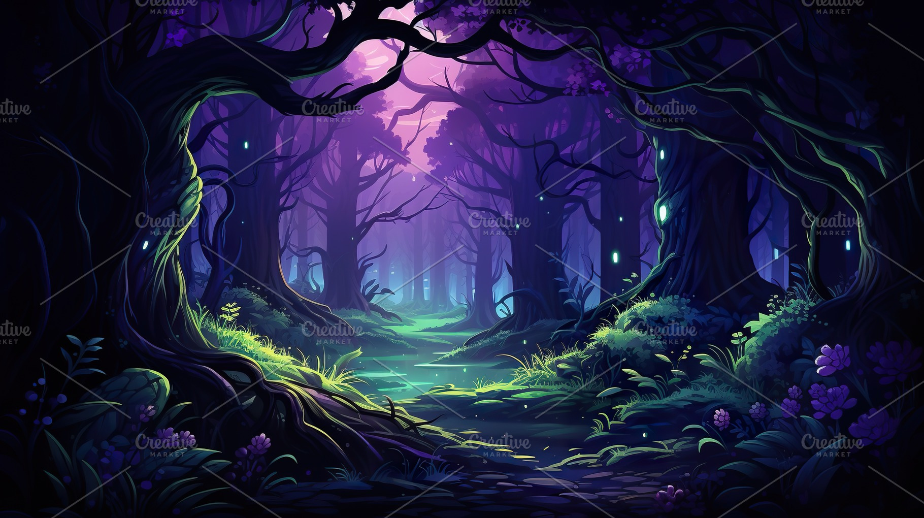 dark green magical forest frame, a Background Photo by Munco Art & Design