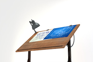 Blueprint Desk With Lamp