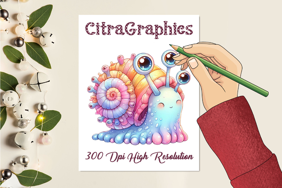 Watercolor Cartoon Snail Clipart, an Illustration by CitraGraphics (Photo 3 of 6)