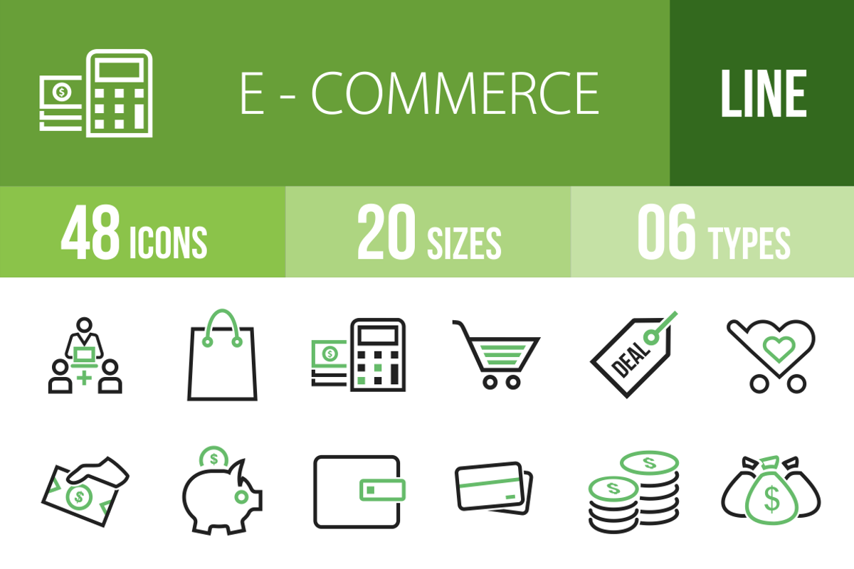 48 Ecommerce Green & Black Icons