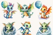 Watercolor Baby Dragon Clipart, an Animal Illustration by BusyDaydesign (Thumbnail 2 of 9)