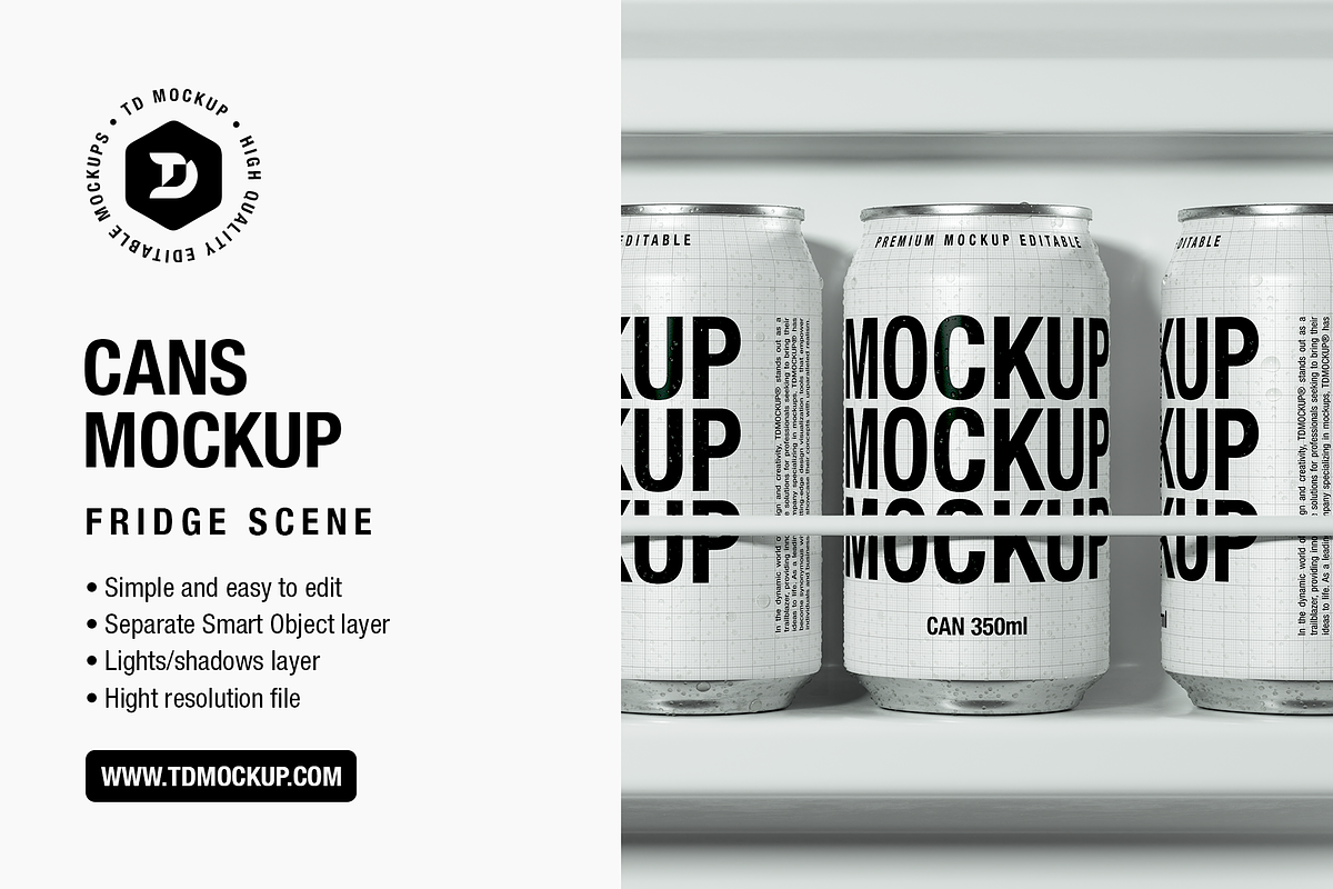 Cans Mockup - Fridge Scene, a Packaging Mockup by TD Mockup (Photo 1 of 3)