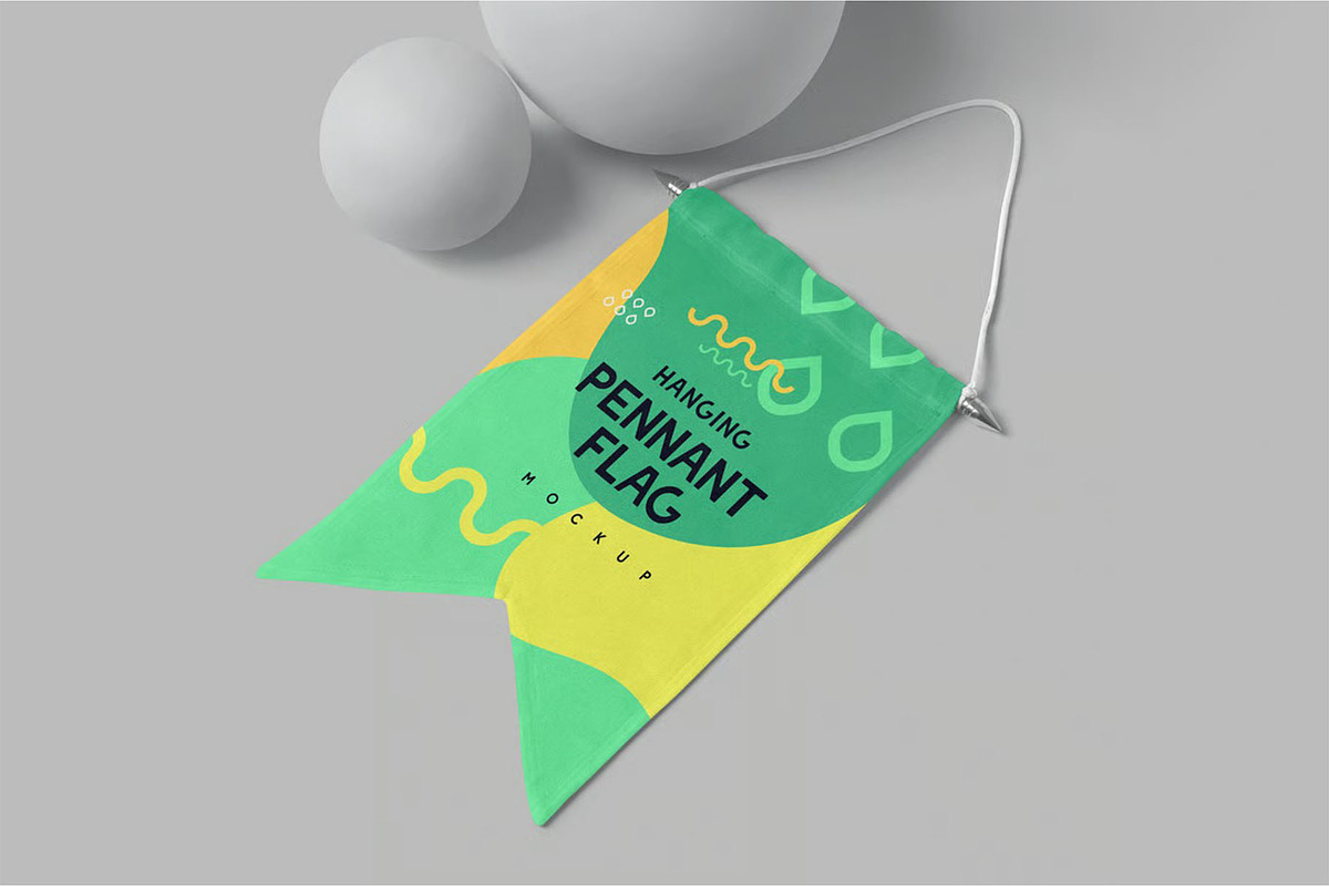 Hanging Pennant Flag Mockup, an Advertising Mockup by megostudi0 (Photo 3 of 7)