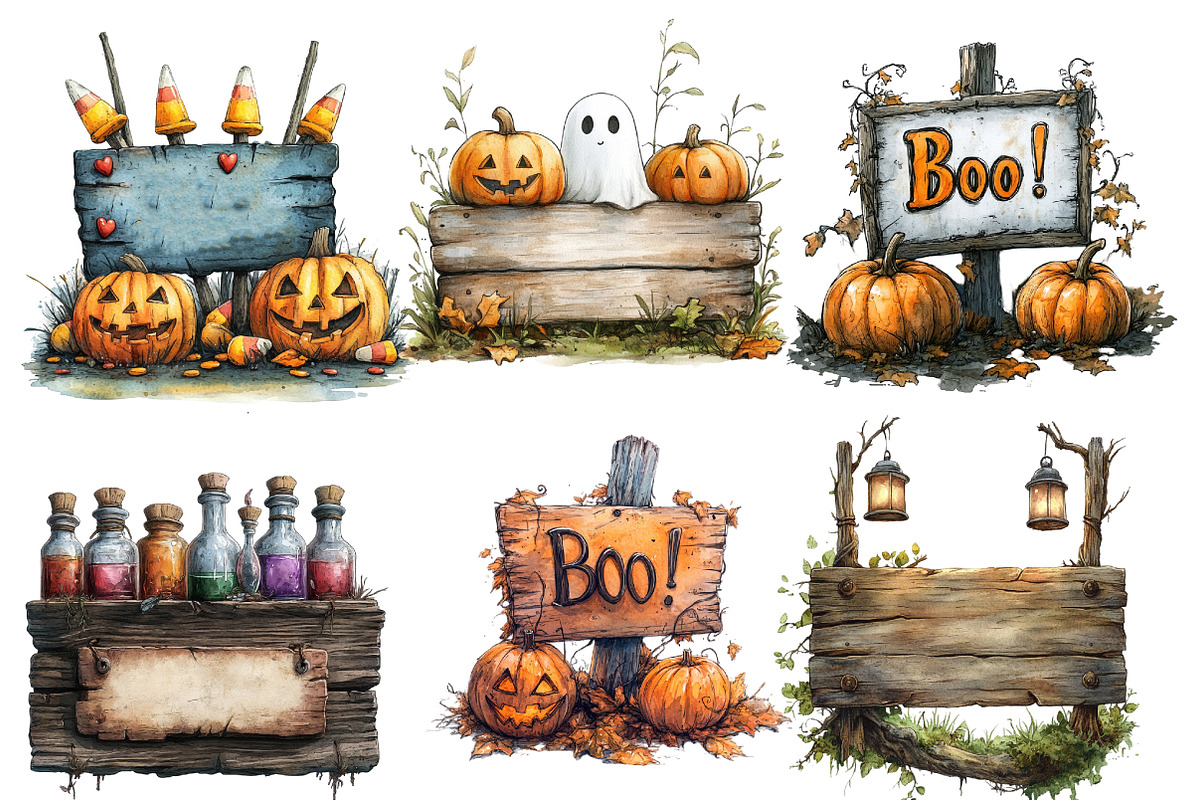 Halloween Wooden Sings Clipart, a Work Illustration by cherrydesign (Photo 2 of 4)