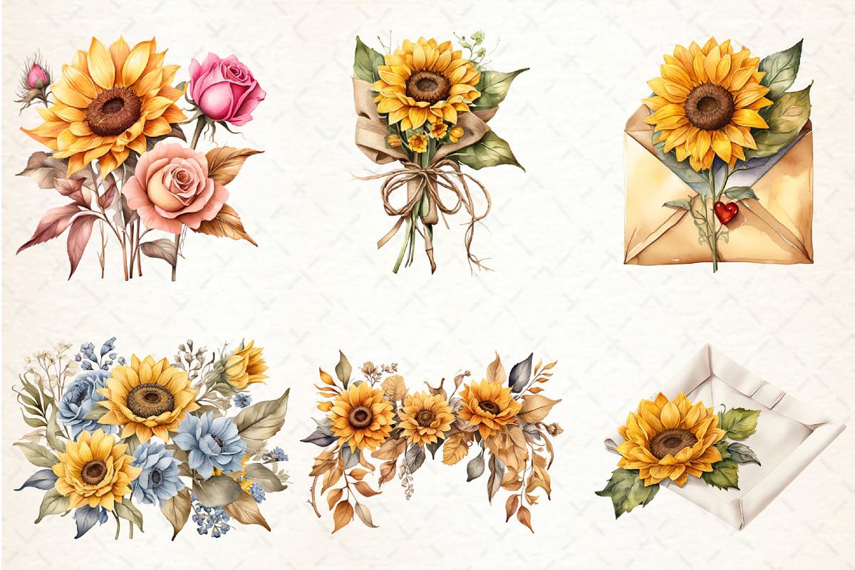 Sunflower Watercolor Clipart, an Illustration by Libby Wishes (Photo 2 of 5)