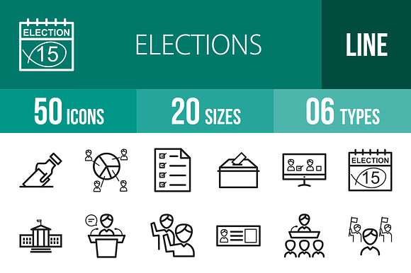 50 Elections Line Icons