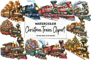 Christmas Trains Clipart P1, an Illustration by DreamArtGraphic