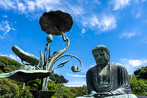 Great Buddha Daibutsu and lotus sculpture at Kotoku-in temple, K, an Architecture Photo by GoodGoods