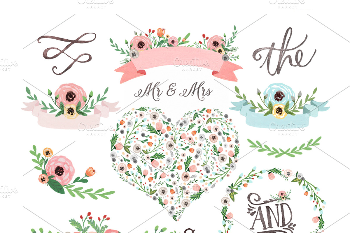 Pastel watercolor floral clipart, an Illustration by DigitalCloud (Photo 2 of 2)