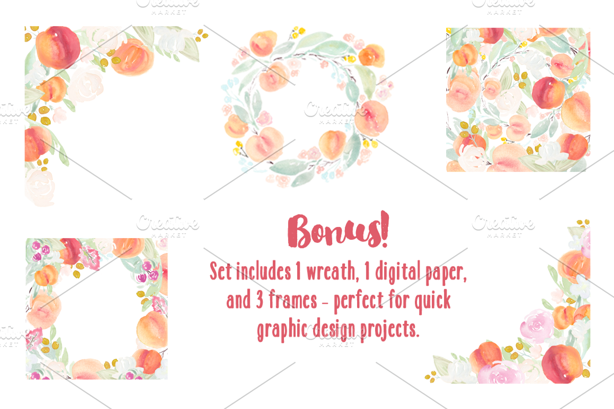 Watercolor Peaches Bundle, an Illustration by Emerald & Ivy Studios (Photo 4 of 4)