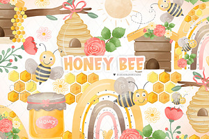 Watercolor Honey Bee Clipart