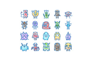 monster funny cute alien icons hand, an Object Illustration by pikepicture