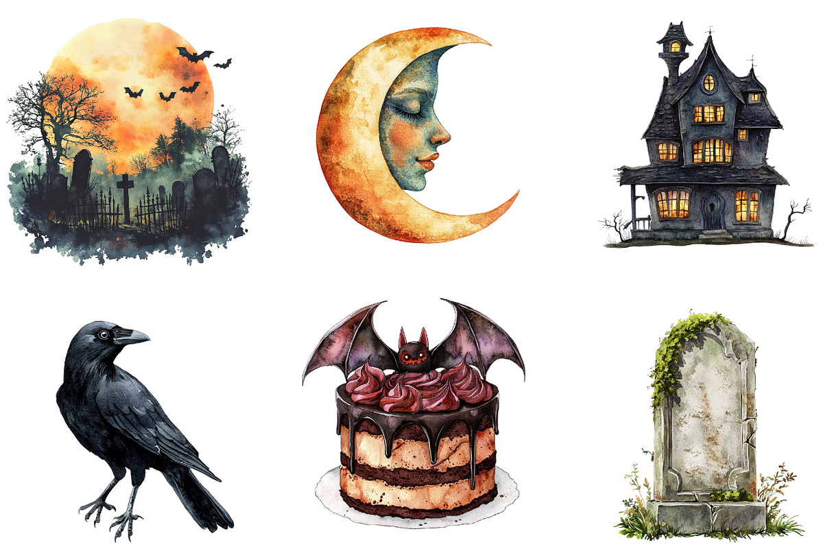 Vintage Creepy Halloween Clipart, an Illustration by Designking (Photo 3 of 5)