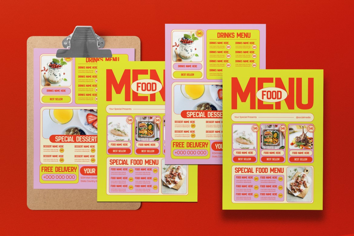 Yellow Purple Brutalism Food Menu, a Flyer Template by graphicook (Photo 4 of 4)