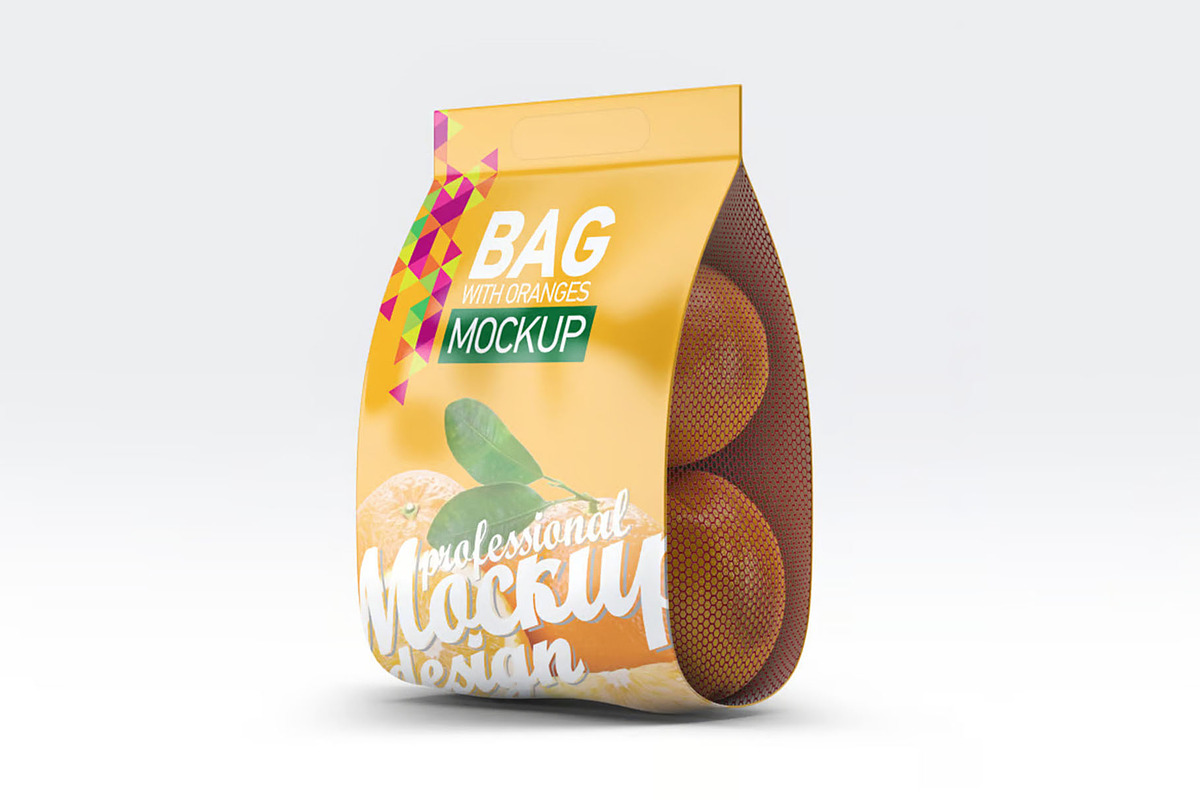 Bag with Oranges Mockup, a Packaging Mockup by Hubzway (Photo 5 of 7)