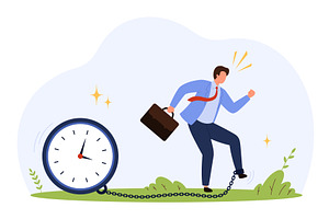 Businessman Chained Clock Poor Time, a Finance Illustration by Flashvector