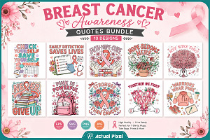 Breast Cancer Awareness Quotes Set, a Healthcare Illustration by Actual Pixel