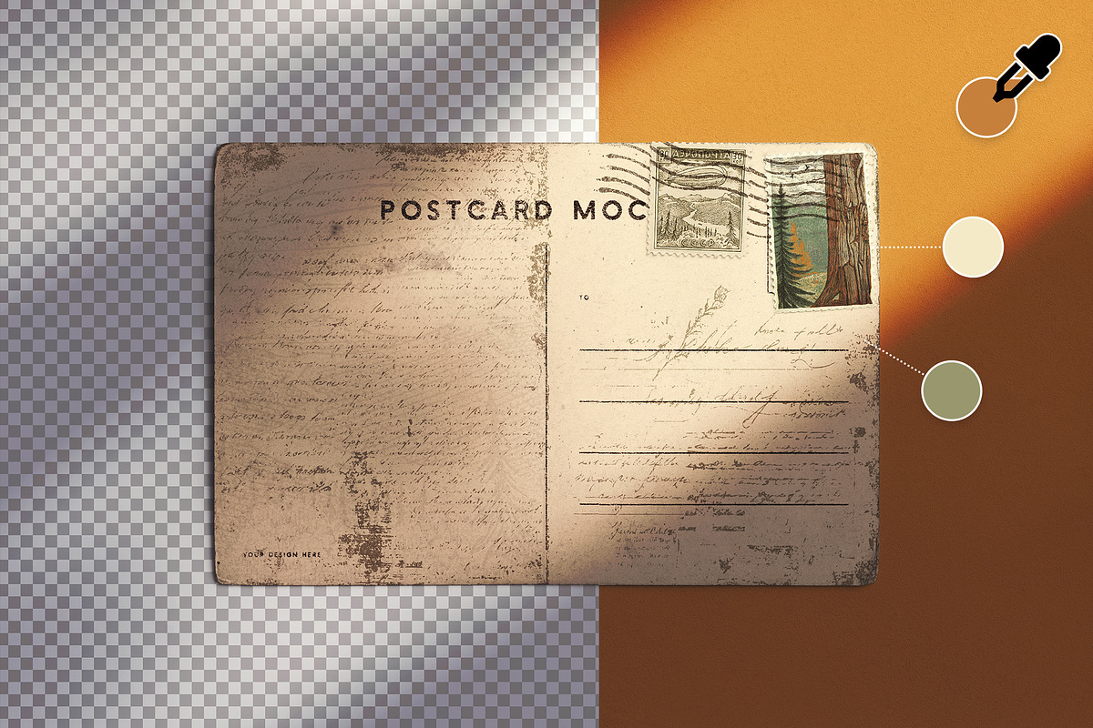 Vintage Postcard with Postage Stamps, an Advertising Mockup by Custom Scene (Photo 6 of 11)