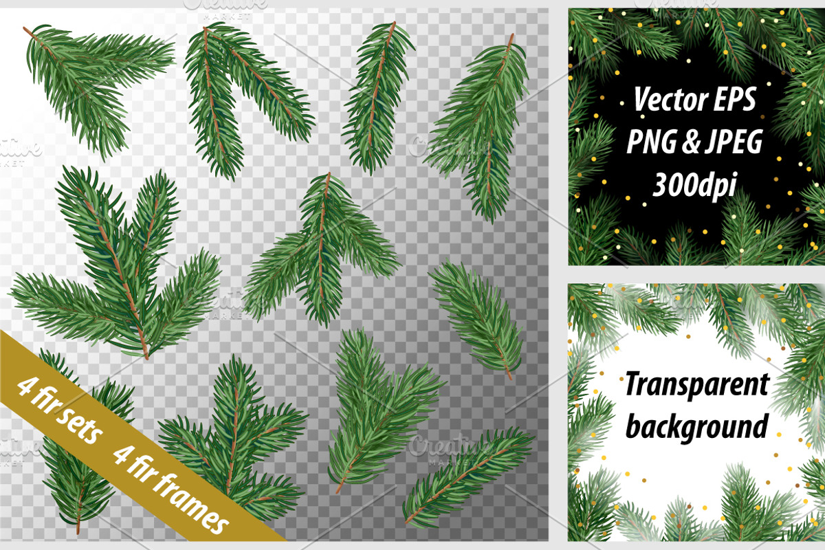 Fir tree branches vector set, a Decorative Illustration by MalinaShop (Photo 1 of 5)