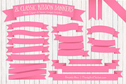 Pink Ribbon Banner Clipart, an Illustration by Amanda Ilkov (Thumbnail 1 of 4)