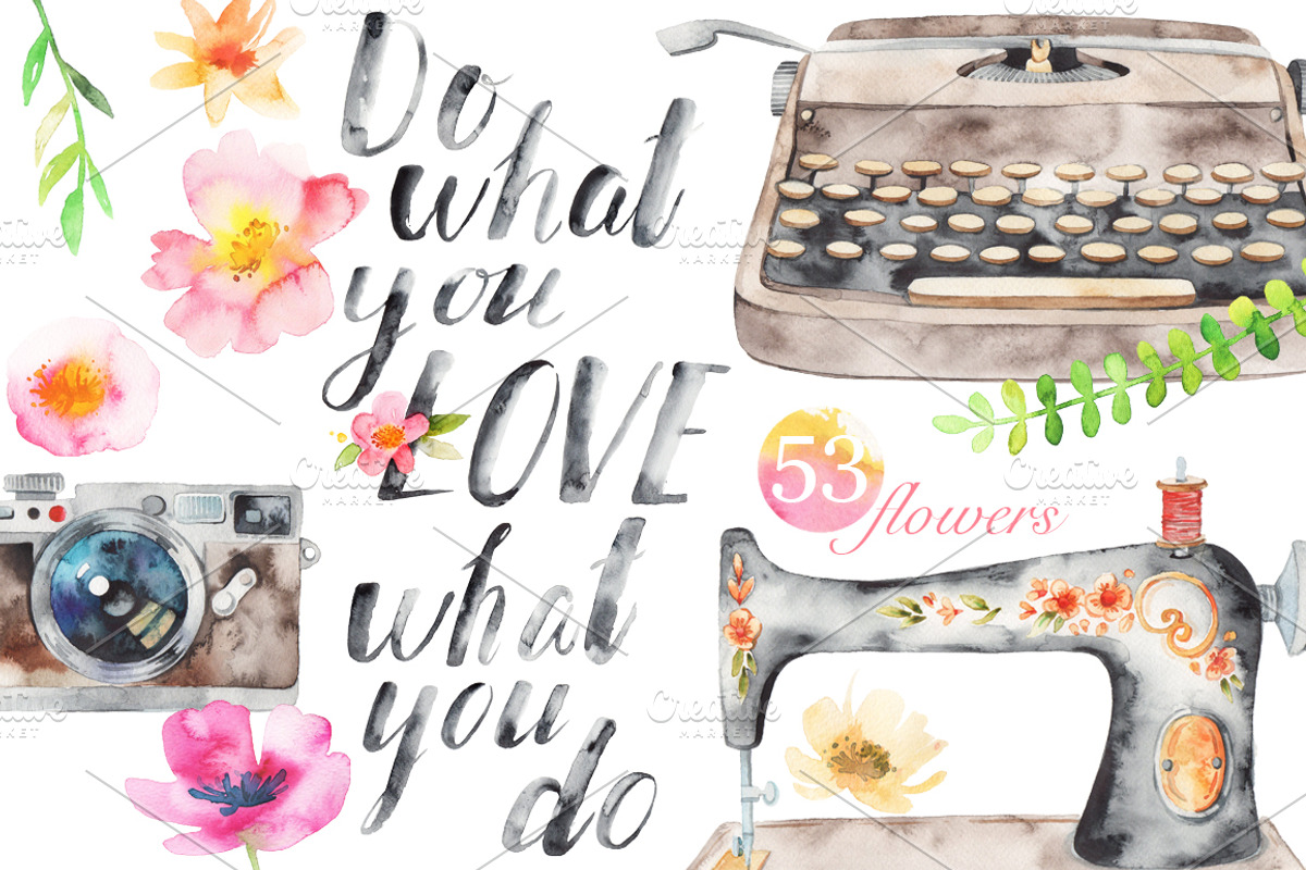 watercolor craft + flower set, a Decorative Illustration by artnLera (Photo 1 of 5)